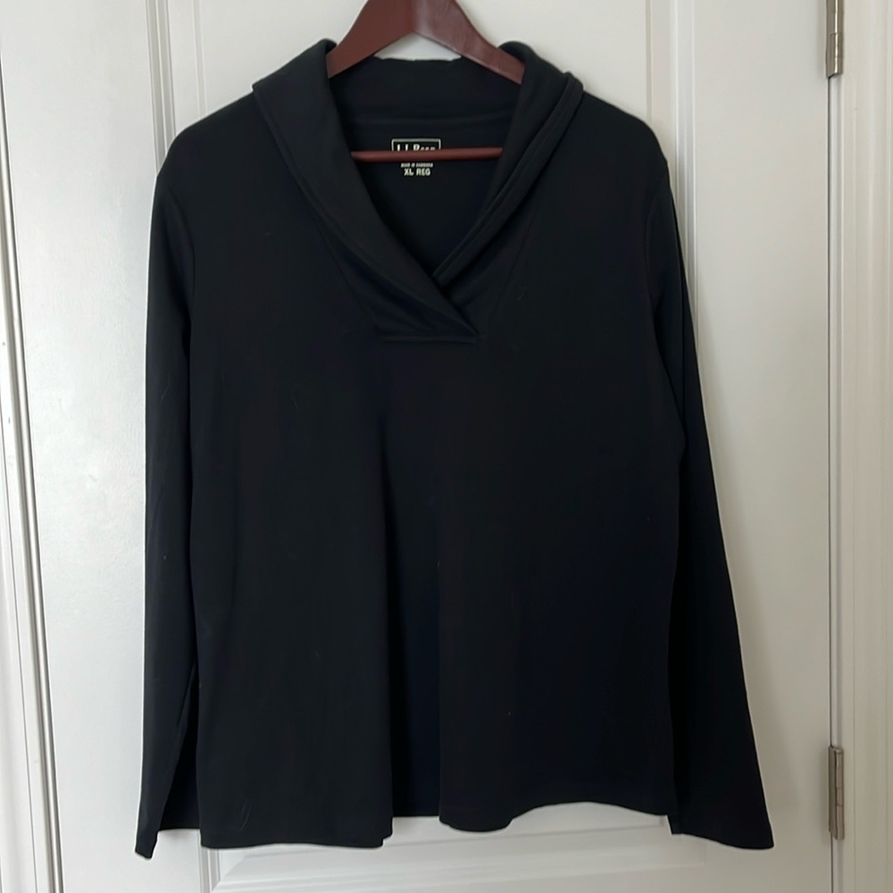 LL Bean Black Long Sleeve T shirt with collar
